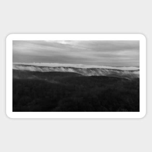 Black and White Fog over the Hills Sticker by Ckauzmann